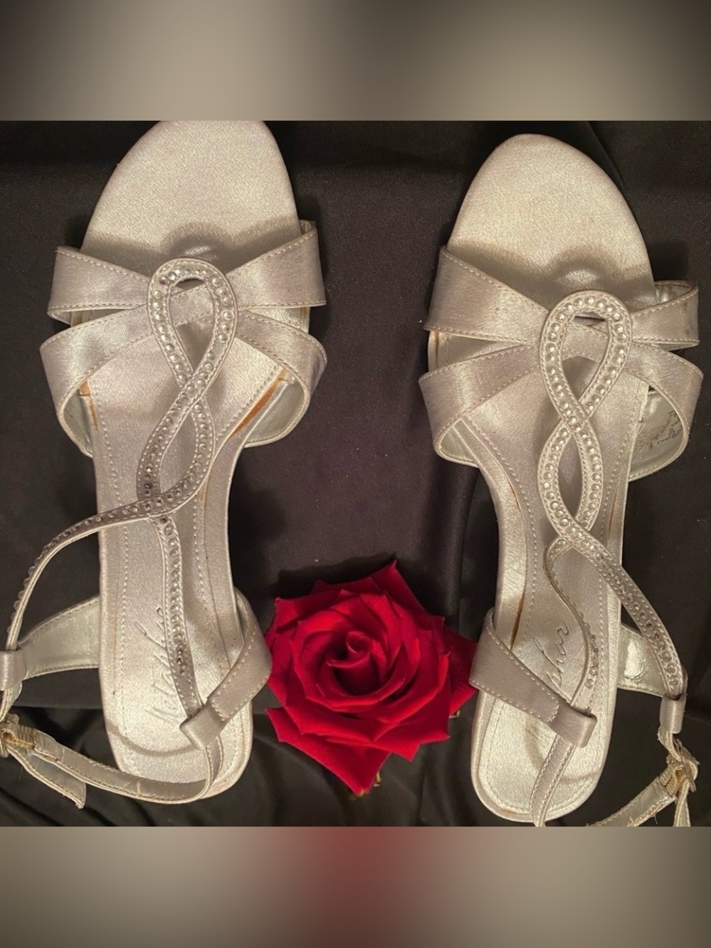 👠Metaphor Silver Suede with Studded Jewels High Heel Shoes Size 8